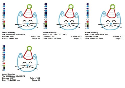 Matriz de Bordado Gatinho de Aniversário Aplique
