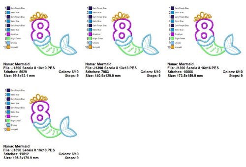 Matriz de Bordado Sereia Número 8 Aplique
