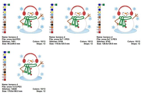 Matriz de Bordado Boneco de Neve Fofo Aplique