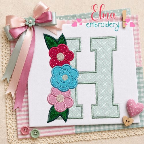 Matriz de Bordado Letra H Floral Aplique