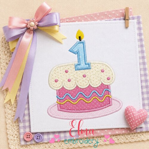 Matriz de Bordado Bolo de Aniversário 1 Ano Aplique