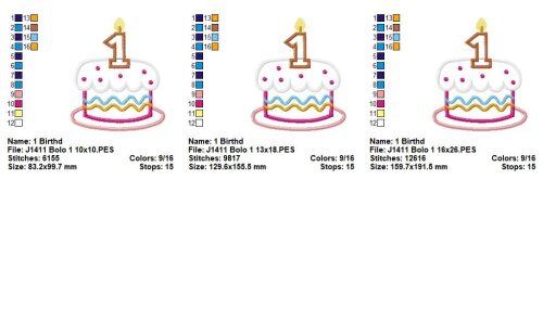 Matriz de Bordado Bolo de Aniversário 1 Ano Aplique
