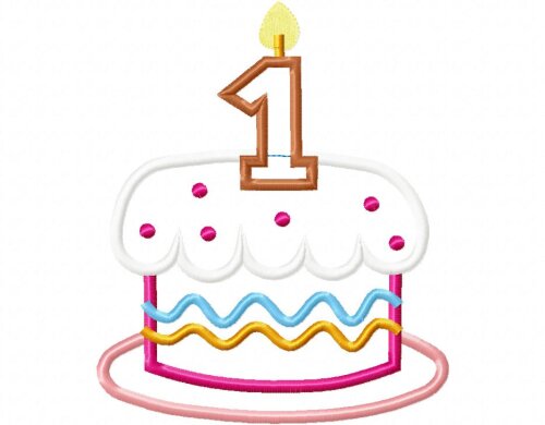 Matriz de Bordado Bolo de Aniversário 1 Ano Aplique