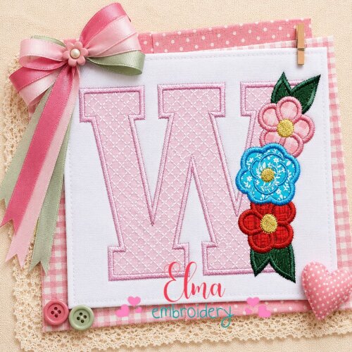 Matriz de Bordado Letra W Floral Aplique