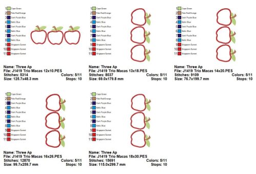 Matriz de Bordado Trio de Maçãs Aplique