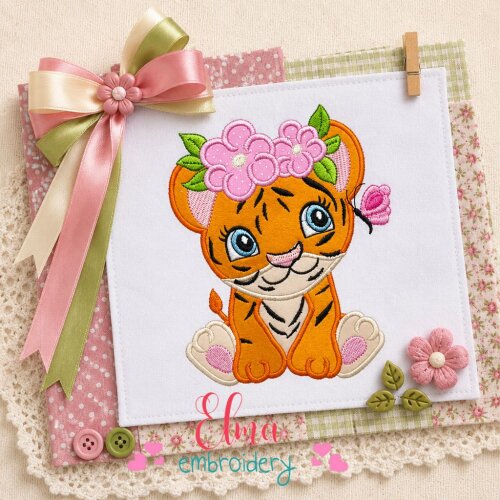 Matriz de Bordado Tigre Infantil Floral Aplique