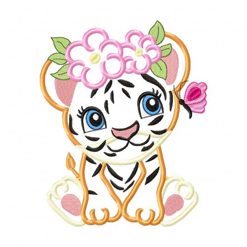 Matriz de Bordado Tigre Infantil Floral Aplique