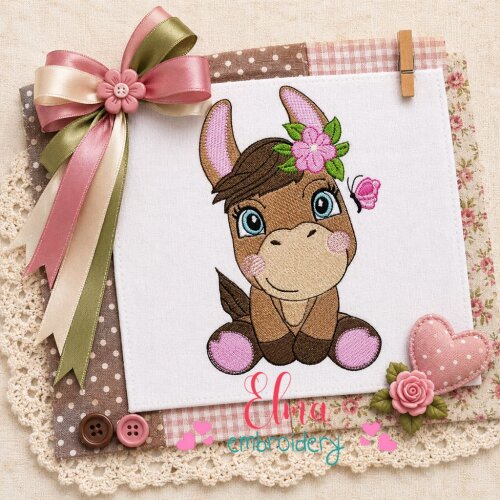 Matriz de Bordado Burrinha Infantil com Flor Ponto Cheio