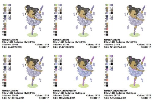 Matriz de Bordado Bailarina Dança Clássica Infantil Ponto Cheio