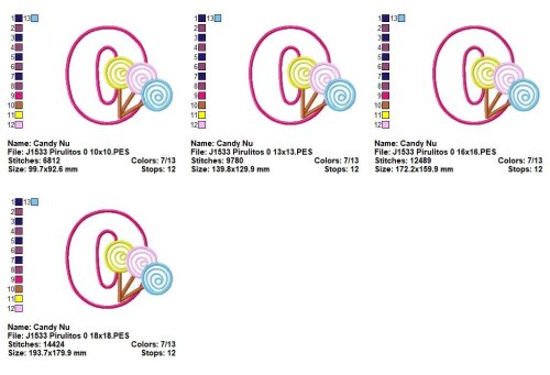 Matriz de Bordado Número 0 com Pirulitos Aplique