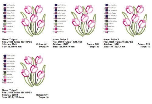 Matriz de Bordado Tulipas Delicadas Aplique Floral
