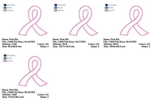 Matriz de Bordado Laço Rosa Conscientização Aplique