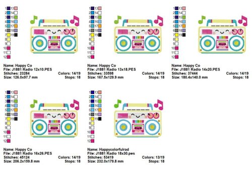 Matriz de Bordado Rádio Retrô Divertido Aplique