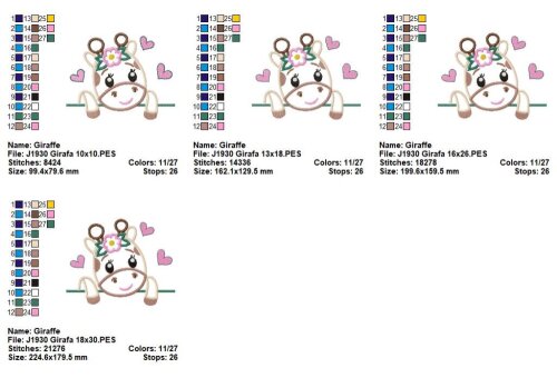 Matriz de Bordado Girafa Fofinha com Flores Aplique