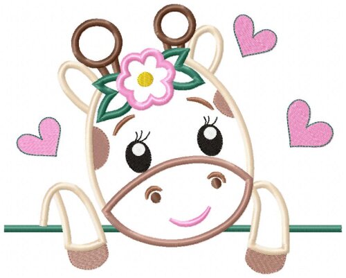 Matriz de Bordado Girafa Fofinha com Flores Aplique
