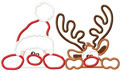 Matriz de Bordado Papai Noel e Rena Espiando Aplique Natal