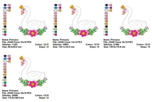 Matriz de Bordado Cisne Princesa com Flores Aplique