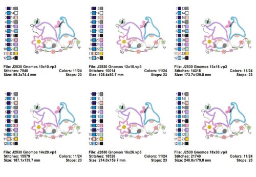 Matriz de Bordado Casal de Gnomos com Flores Aplique