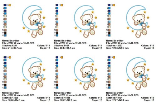 Matriz de Bordado Ursinho na Lua Aplique Infantil