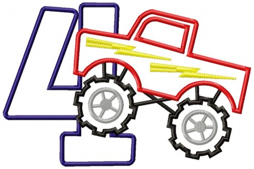 Matriz de Bordado Caminhão Monster Truck Número 4 Aplique