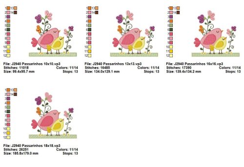Matriz de Bordado Passarinhos Jardim Floral Ponto Cheio
