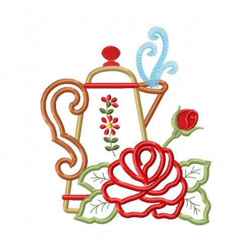 Matriz de Bordado Bule com Rosa Delicada Aplique