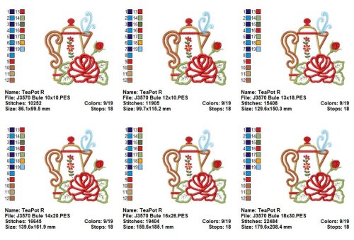 Matriz de Bordado Bule com Rosa Delicada Aplique
