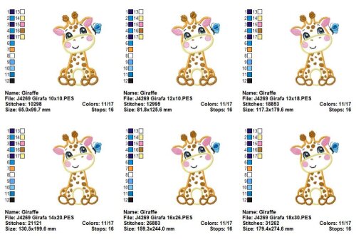 Matriz de Bordado Girafa Infantil com Borboleta Aplique