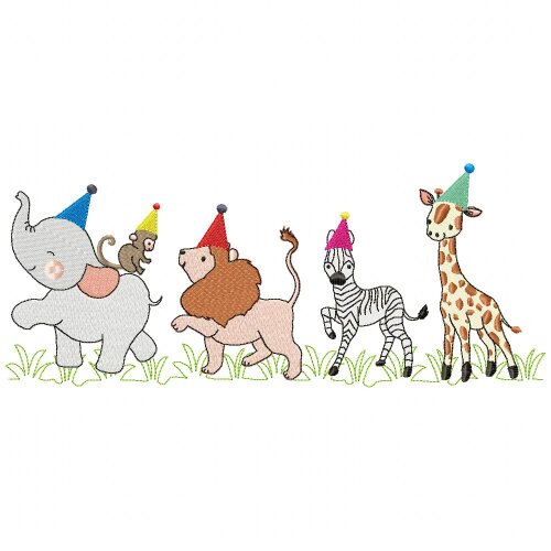 Matriz de Bordado Animais Safari Festa Ponto Cheio