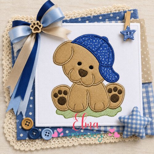 Matriz de Bordado Cachorrinho com Boné Aplique