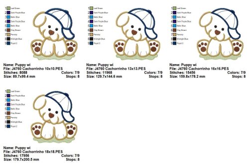Matriz de Bordado Cachorrinho com Boné Aplique