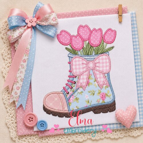 Matriz de Bordado Bota Decorativa com Tulipas Aplique