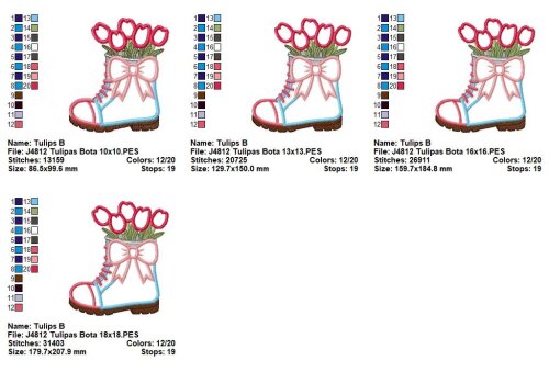 Matriz de Bordado Bota Decorativa com Tulipas Aplique
