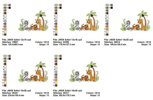 Matriz de Bordado Safari Infantil Girafa Tigre Zebra Ponto Cheio