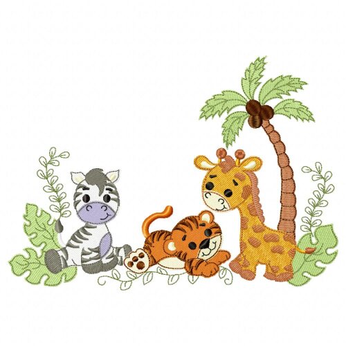Matriz de Bordado Safari Infantil Girafa Tigre Zebra Ponto Cheio