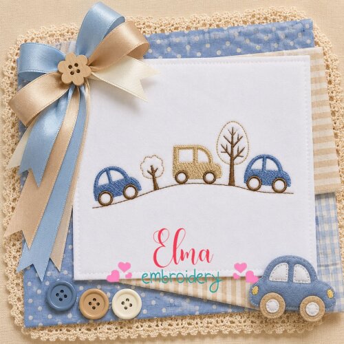 Matriz de Bordado Carrinhos Paisagem Infantil Ponto Cheio