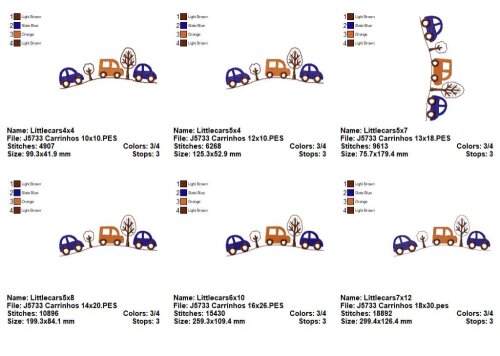 Matriz de Bordado Carrinhos Paisagem Infantil Ponto Cheio