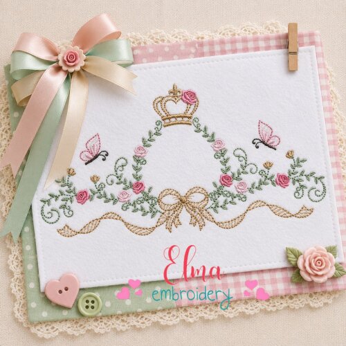 Matriz de Bordado Moldura Floral Coroa Delicada Ponto Satin