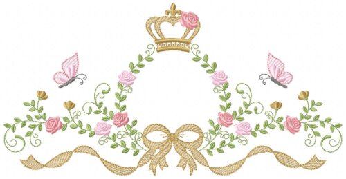 Matriz de Bordado Moldura Floral Coroa Delicada Ponto Satin