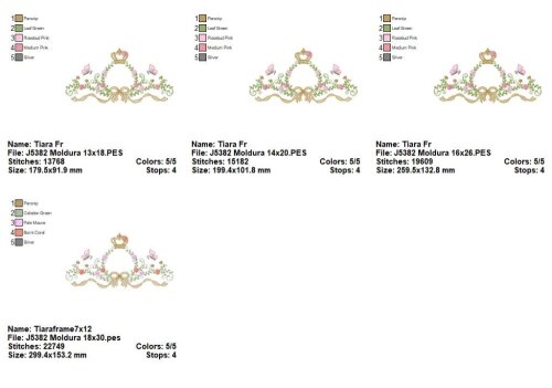 Matriz de Bordado Moldura Floral Coroa Delicada Ponto Satin