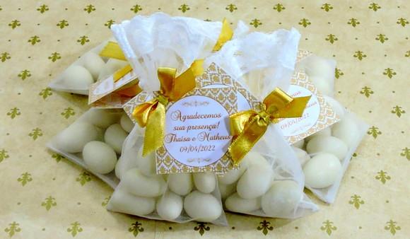 Lembrancinha Amêndoas da Sorte Saquinho Organza de Casamento