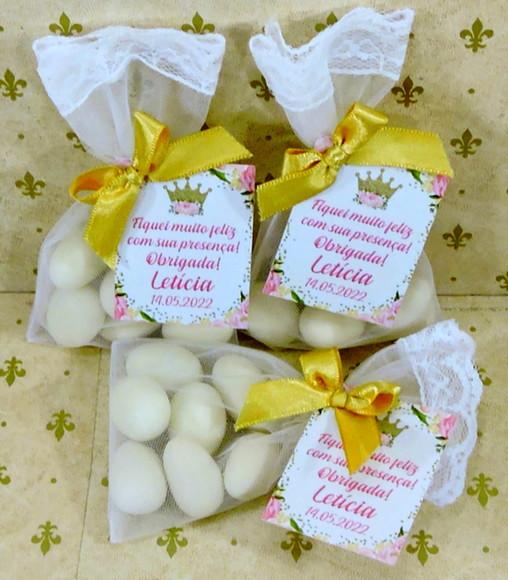 Lembrancinha Aniversário Amêndoas da Sorte Saquinho Organza