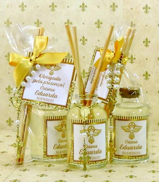 Lembrancinha Batizado Mini Difusor com Tercinho Mini Terço