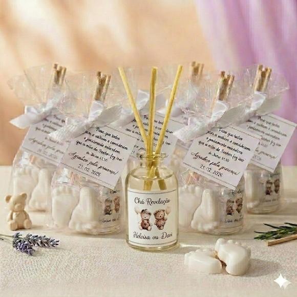 Lembrancinha Chá Revelação Aromatizador e Pezinhos Delicado