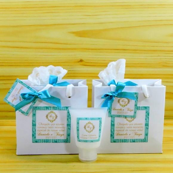Lembrancinha Creme na Organza e Sacolinha Casamento Brasão