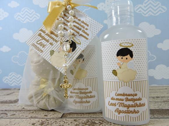 Lembrancinha de Batizado 2 Sachês Sabonete Líquido Organza