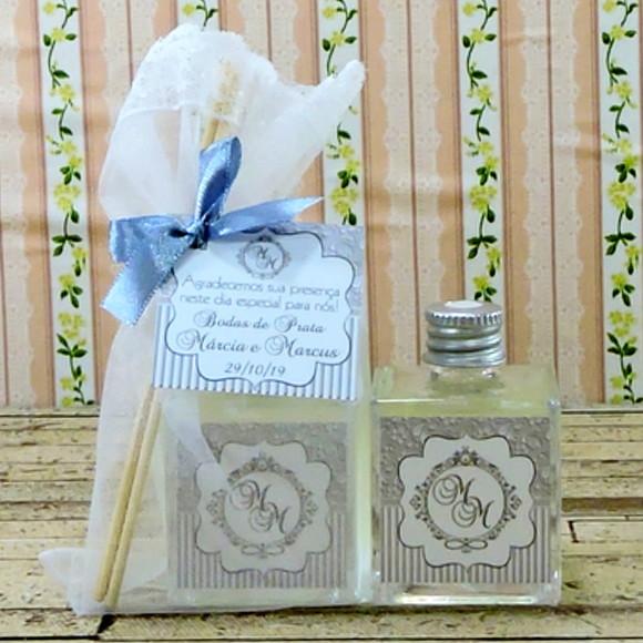 Lembrancinha de Bodas de Prata Mini Aromatizador Cubo 50 ml