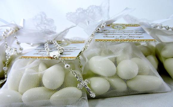 Lembrancinha de Casamento Amêndoas da Sorte com Mini Terço