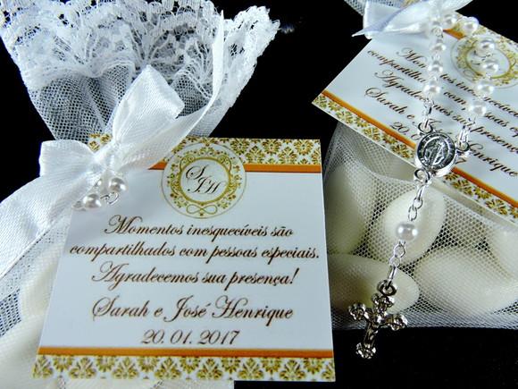 Lembrancinha de Casamento Amêndoas da Sorte com Mini Terço
