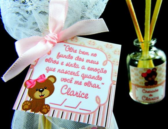 Lembrancinha de Nascimento Aromatizador na Organza Ursinha